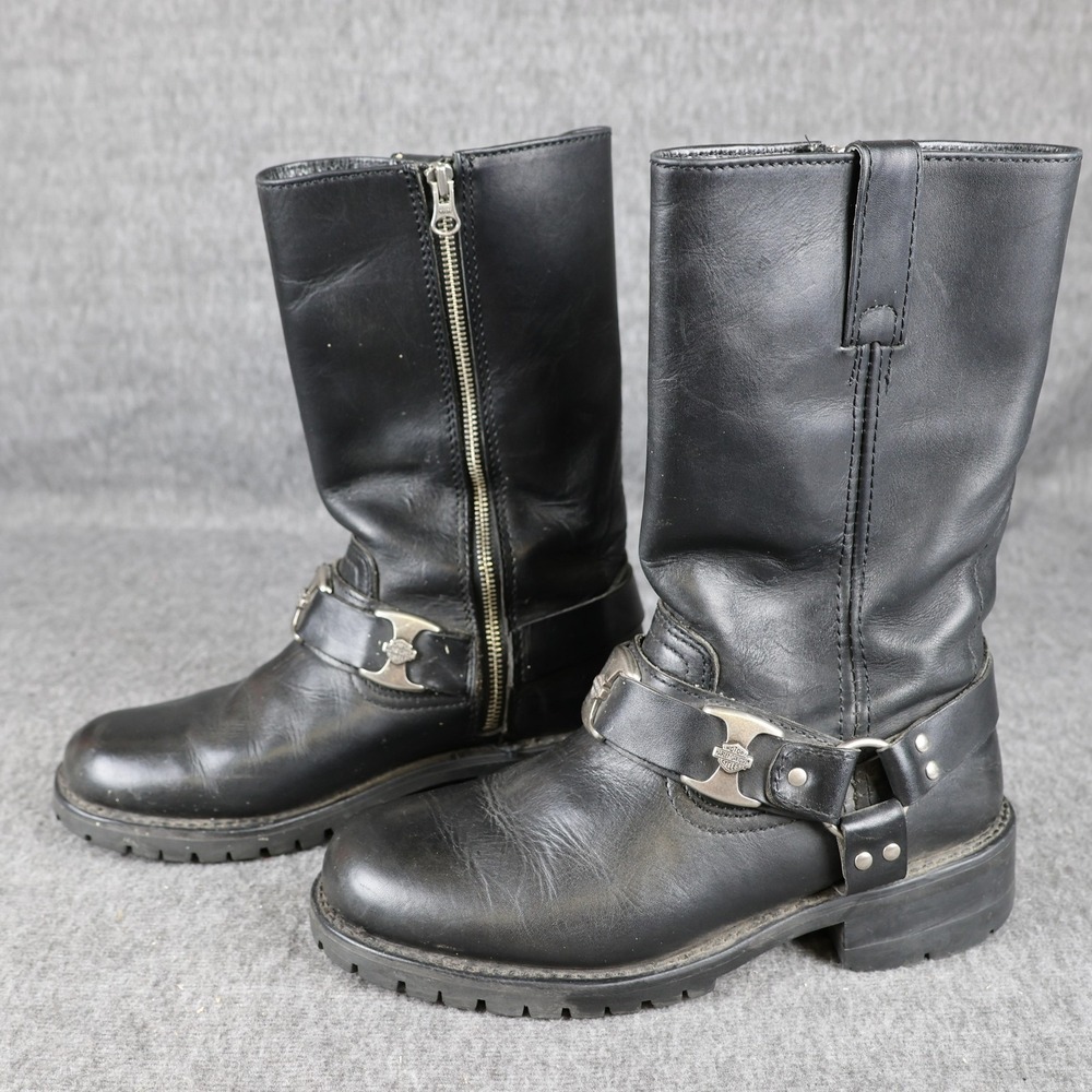 Harley-Davidson Boots Mens Size 9 Black Leather Harness Biker Motorcycle Zip